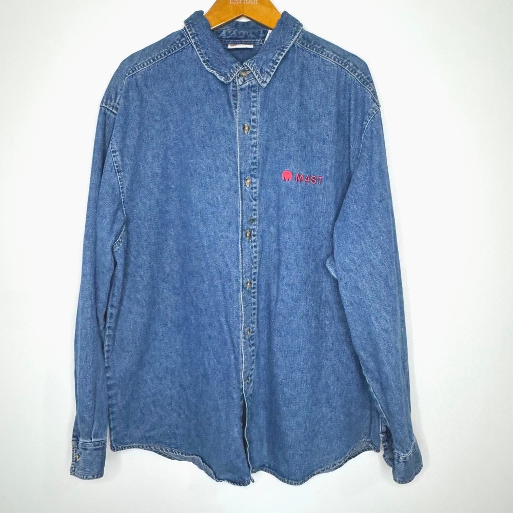 Vintage Mast Denim Shirt Button‎ Front XXL Made in Hong Kong
